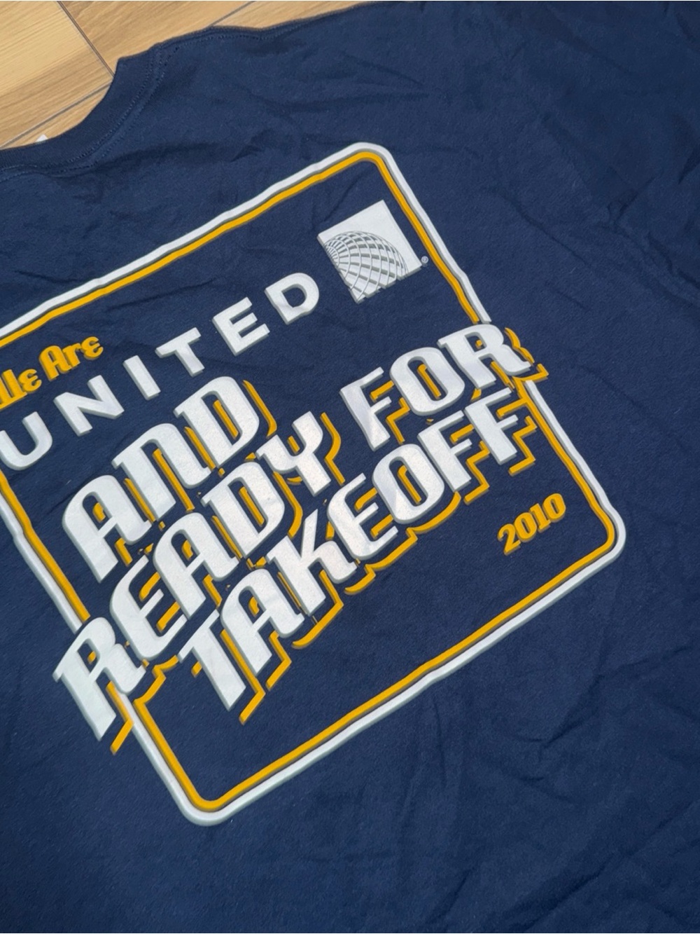 United Airlines XL blue T Shirt VTG Aircraft “Ready for Takeoff” Gilden ASIS 10